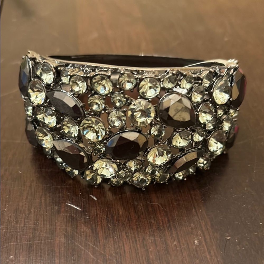 Glamorous Black and Silver Cuff Bracelet with Sparkling Stones